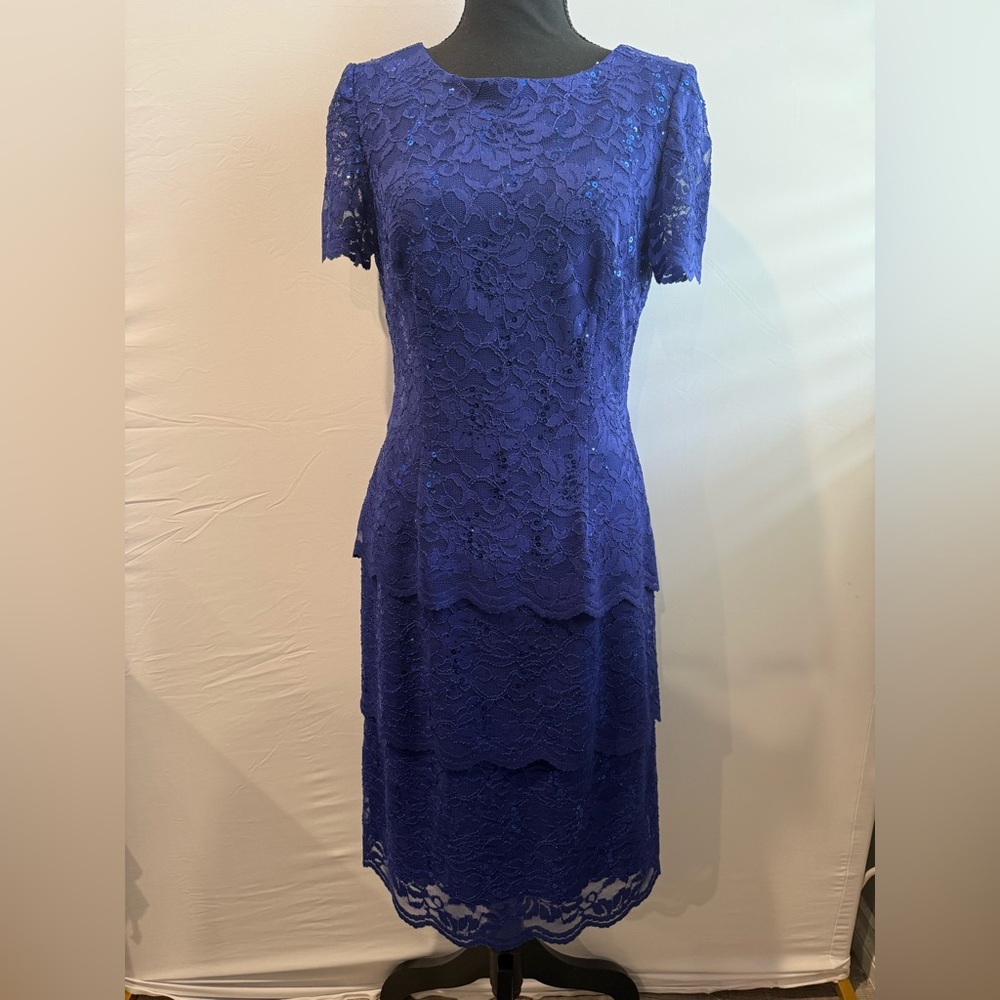 Alex Evenings Royal Blue Lace Midi Dress - Picture 2 of 5